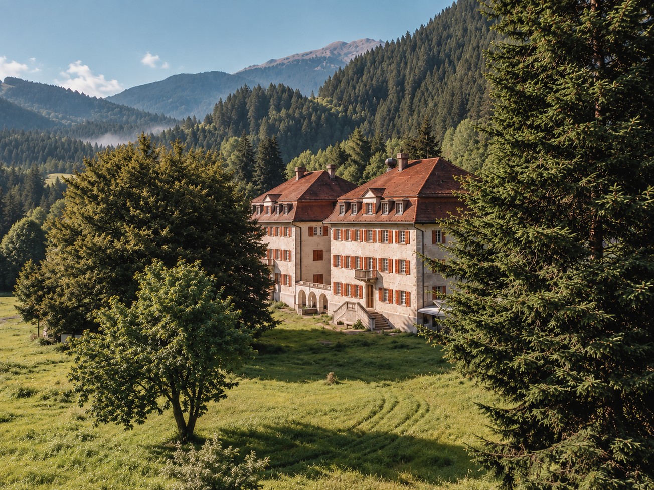 Mulegn manor set among the mountains above Andeer